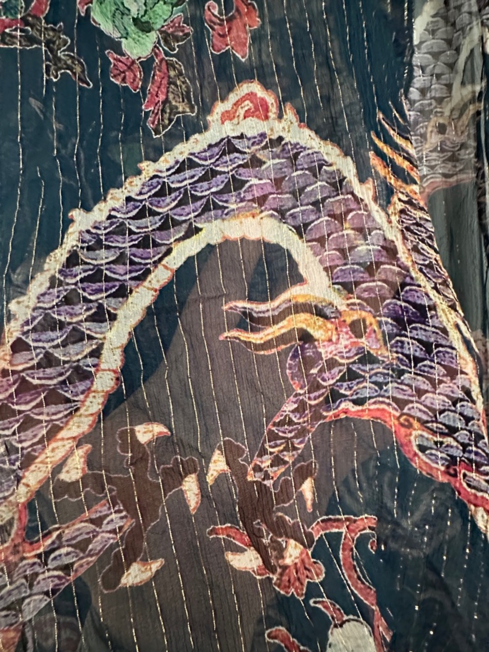 Isabel Marant Daws Dragon Print Silk Blend Shirt Sheer Metallic Stripe Blouse - Picture 5 of 6